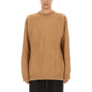 FAMILY FIRST Men's Crew Neck Brushed Knit Sweater Men Beige Sweaters & Cardigans